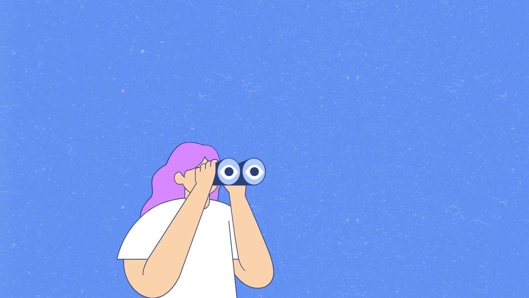 fumetto con ragazza che guarda con binocolo