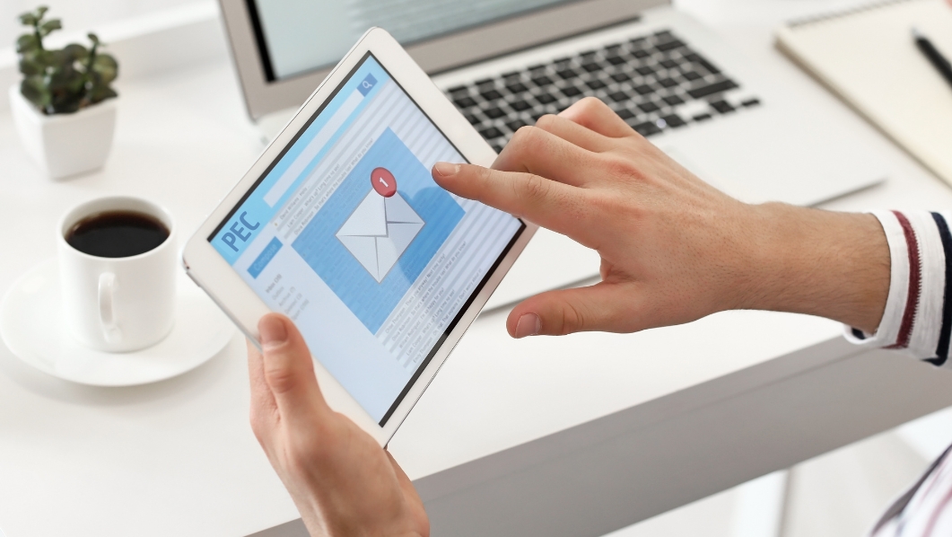 persona entra sulla PEC dal tablet