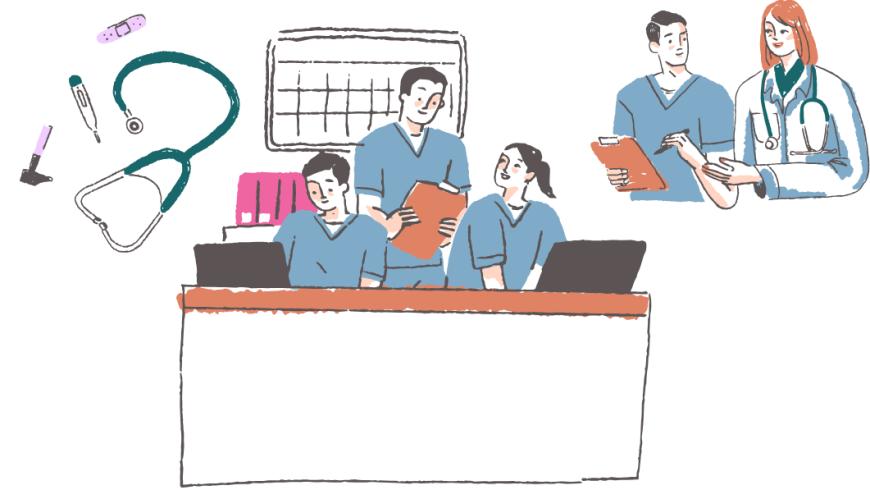 fumetto con personale sanitario