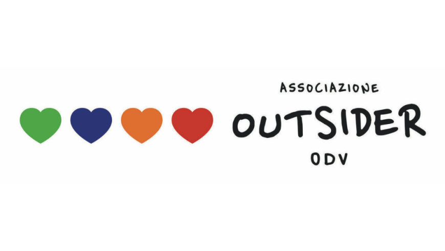 4 cuori colorati e scritta Associazione Outsider ODV,