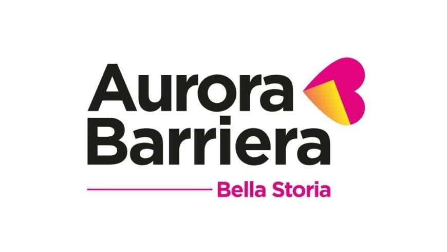 scritta Aurora Barriera Bella Storia con logo a forma di cuore giallo e rosa