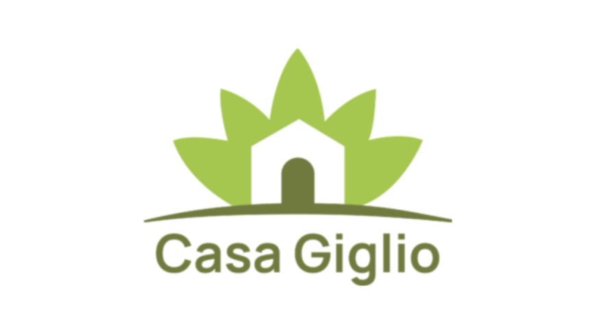 scritta Casa Giglio con logo, immagine stilizzata di una casa