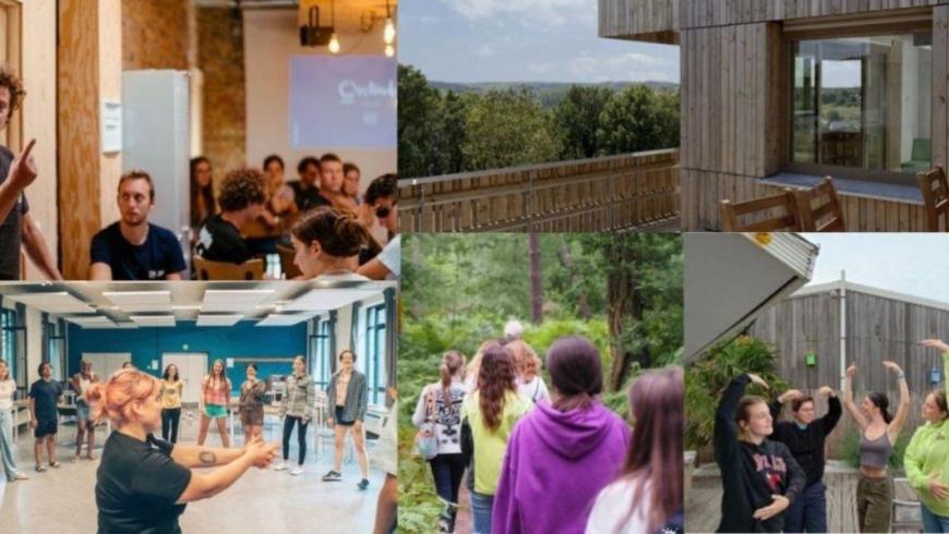 Immagine composta di varie foto dove giovani fanno attività artistica, vonviviale, nella natura