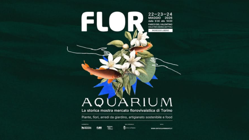 locandina dell'evento con disegni di piante, fiori e un pesce