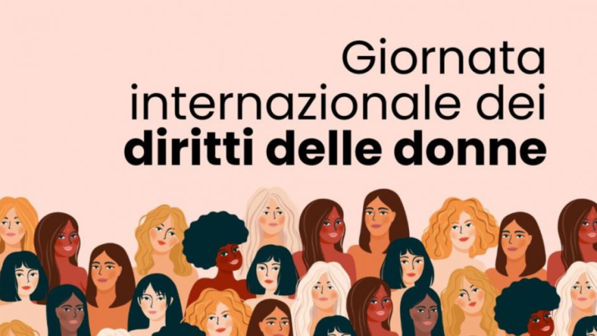 disegno di volti di donne con scritta Giornata internazionale dei diritti delle donne