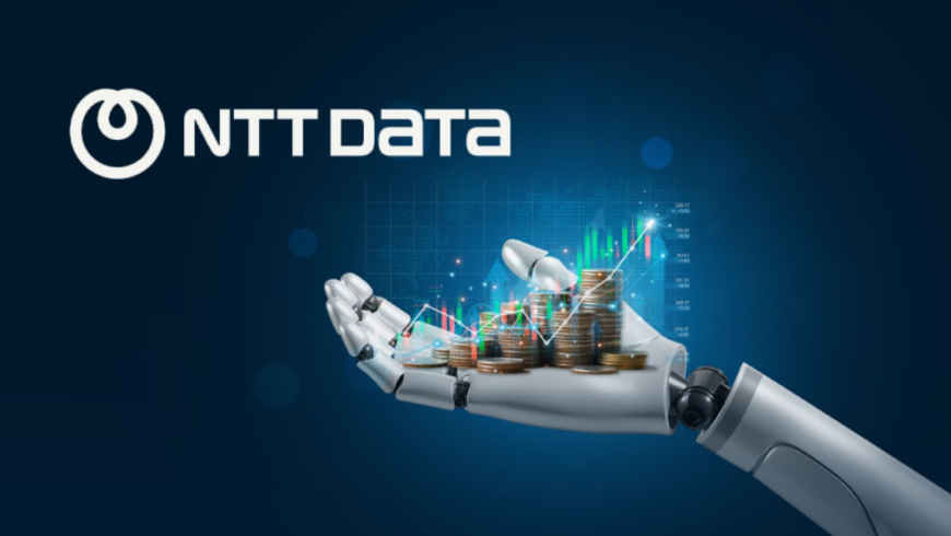 LOGO NTT DATA MANO ROBOTICA CON MONETE SUL PALMO