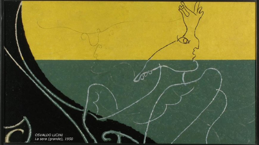 L'immagine mostra il dipinto intitolato "La sera (grande)" realizzato da Osvaldo Licini