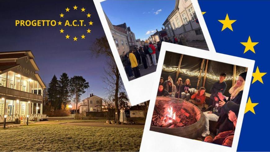 scritta progetto A.C.T. con foto della città e gruppi di giovani