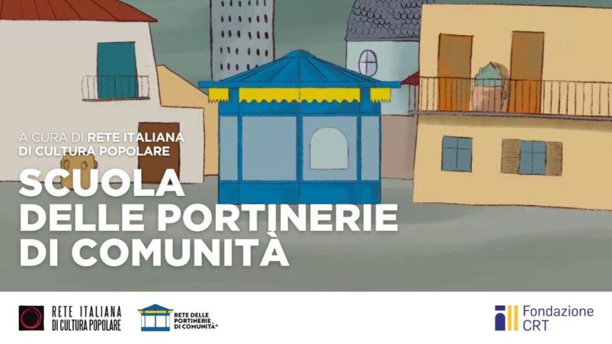 Chiosco della portineria di comunità con palazzi a fianco