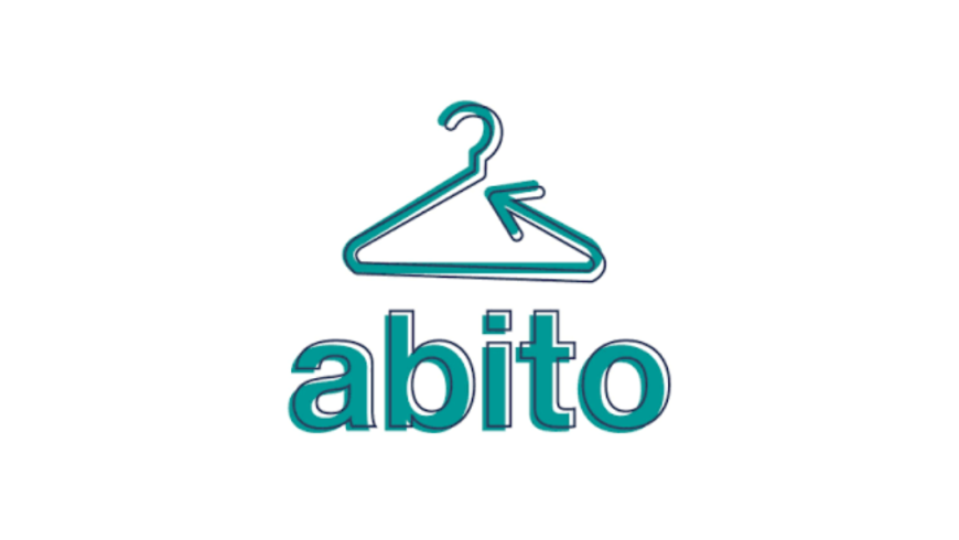 logo di "abito" scritto in minuscolo, sovrastato dal disegno stilizzato di una gruccia per vestiti con una freccia incorporata