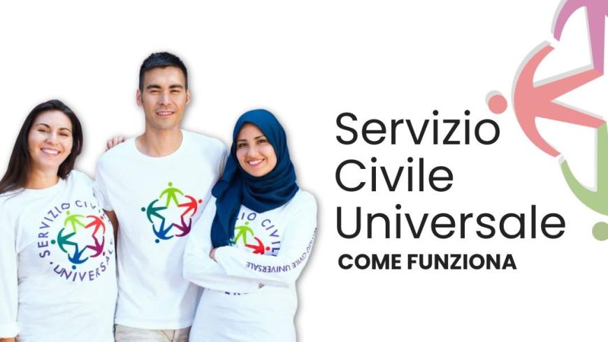scritta servizio civile universale come funzona con immagine di tre ragazzi