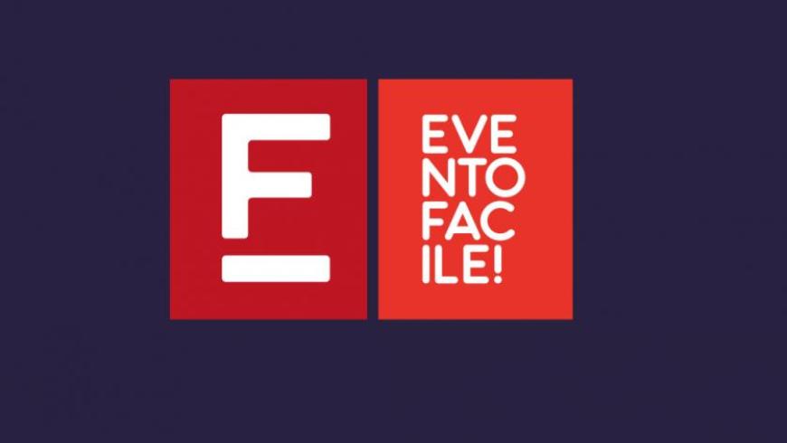 scritta Evento facile in riquadro rosso su sfondo viola